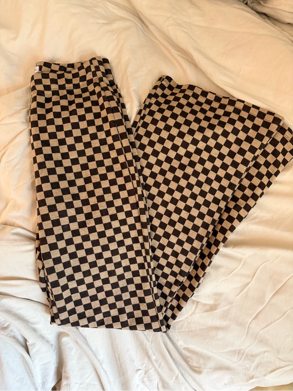 Urban Outfitters Checkerboard Knit Pants - Tan and Brown